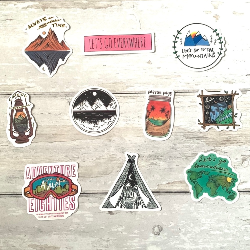 10pc Water Bottle Waterproof Stickers Bundle Set of 10 Outdoors Camping NEW